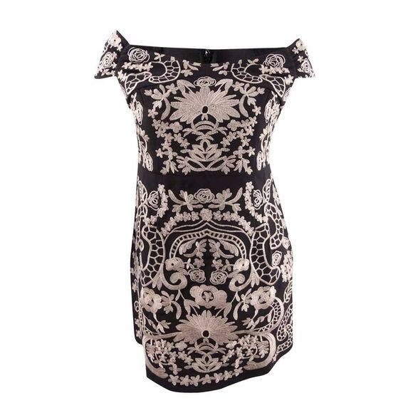 Foxiedox Women's Embroidered Off-The-Shoulder Dress (M, Black/Blush) - Picture 2 of 3